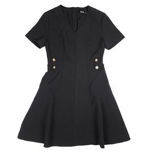HAVVA Tailored Military Seamed Short Sleeve Mini Dress Black Gold Preppy Small
